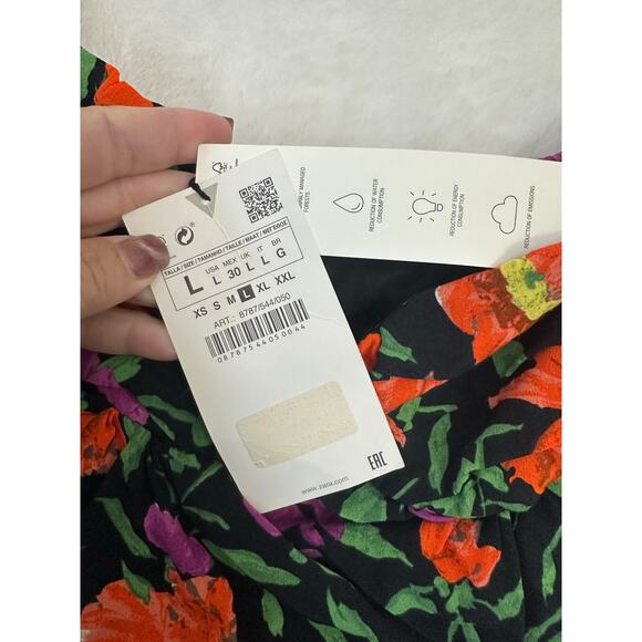 NWT Zara Ruche Mini Dress L Bodycon Floral Festival Party Club - Picture 5 of 9